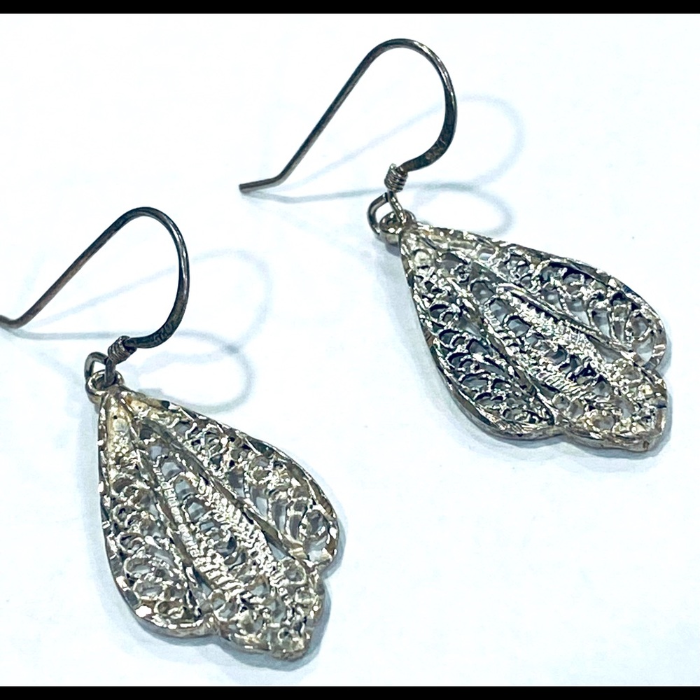 925 Silver Leaf Shape Dangle Earring - image 1